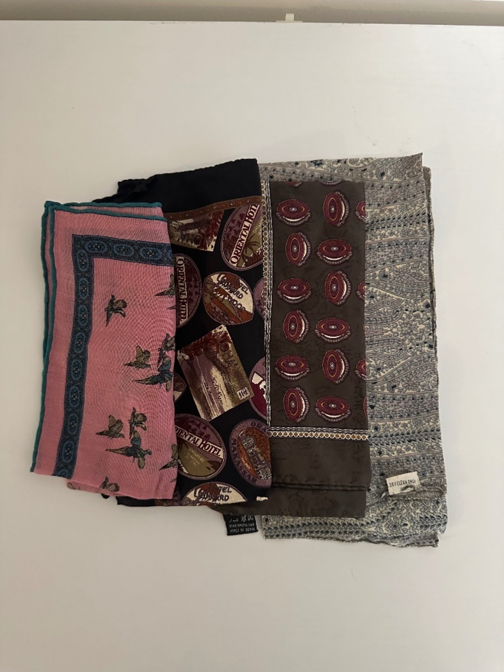 Lot of 4 Vintage Silk Patterned Pocket Squares Italian